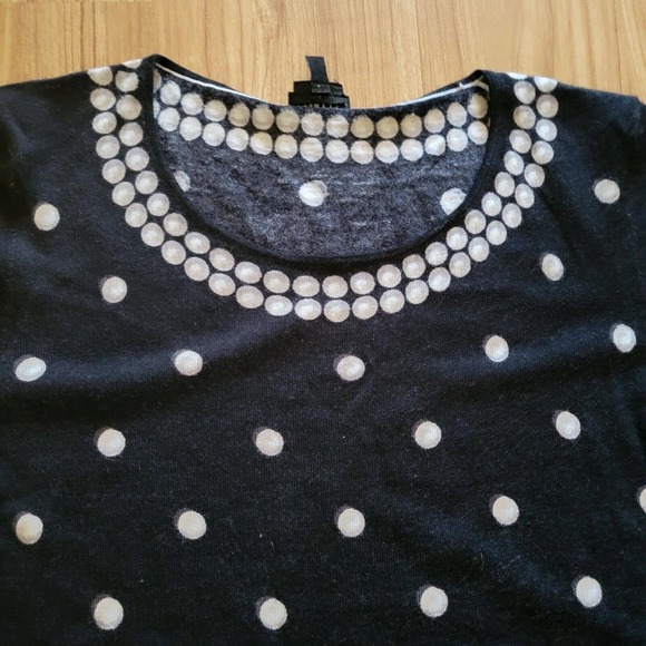 Talbots Sweater Top Shirt Womens Large Black White Polka Dot Merino Wool Career - Picture 3 of 10